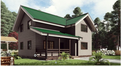 Одноэтажный каркасный дом с мансардой с тремя спальнями 130м² (SK75)