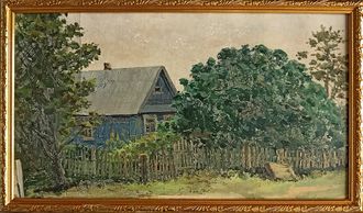 "Сельский пейзаж" картон масло Асаев Р. 1950-е годы