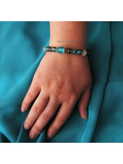 Отдых на лазурном берегу... Браслет в морском стиле с бусинами "кракле" и рыбкой