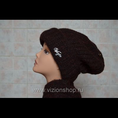 Вязаная шапка с отворотом женская Vizio Италия 202 CR коричневая