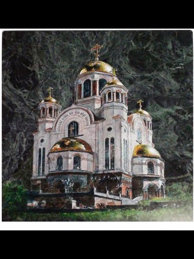 Картина на змеевике "Екатеринбург. Храм-на-Крови", 30х30 см