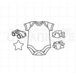 Штамп Бодик для мальчика со звездой, машинкой, рыбкой и самолетом