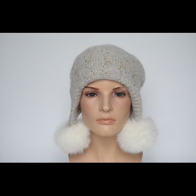 Шапка ушанка белая с помпонами Vizio Италия 8022