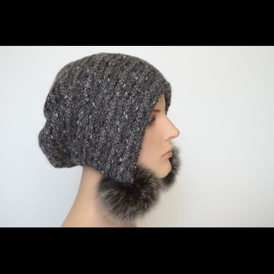 Шапка ушанка Vizio 6924 темно - серая помпоны