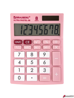Калькулятор настольный BRAUBERG ULTRA PASTEL-08-PK, КОМПАКТНЫЙ (154×115 мм), 8 разрядов, двойное питание, РОЗОВЫЙ. 250514