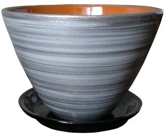 Серый оригинальный керамический цветочный горшок диаметр 15 см без рисунка