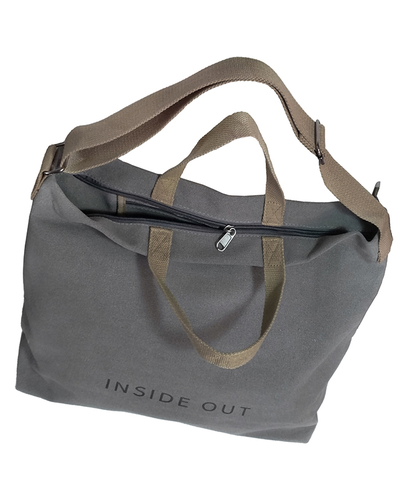 (АРТИКУЛ: 9317/1) СУМКА  БОЛЬШАЯ, ТЕКСТИЛЬ, СЕРАЯ, НА МОЛНИИ, С ПЛЕЧЕВЫМ РЕМНЕМ