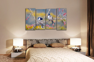 Модульная картина "Свирестелы на веточке"
