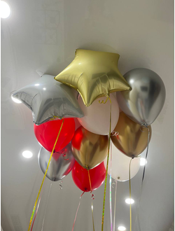 Шары белый, красный, серебро, золото, звёздочки 10 шт под потолок