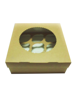 Коробка на 9 капкейков с окном (крафт), 250*250*100мм