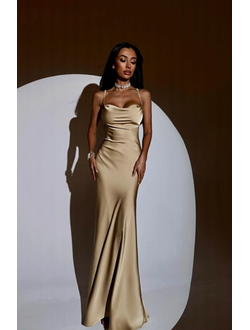 Платье в пол на узких бретелях (золотой)