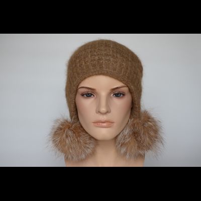 Коричневая шапка капор с помпонами для женщин Vizio Италия 6188 РР 66