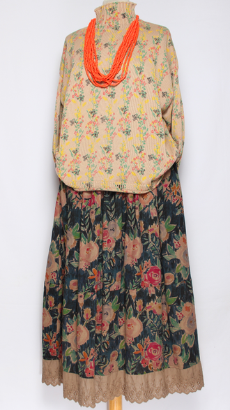 ЮБКА Бохо "Вареный хлопок кружево" синяя до р.52