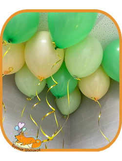 10 шариков с гелием под потолок зеленых оттенков