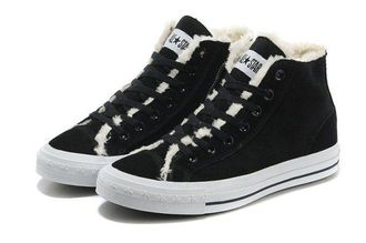 Кеды зимние Converse All Star замшевые с мехом черно-белые