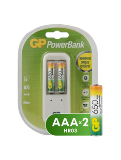 Зарядное устройство GP PB410GS65 2 слота в комплекте 2 аккумулятора 650mAh