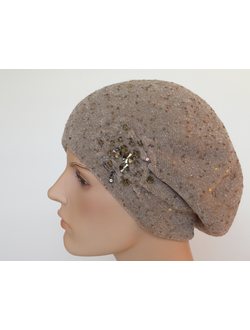 Бежевый берет вязаный Vizio Италия 6928 B с украшениями