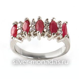 Серебряное кольцо с рубинами и фианитами