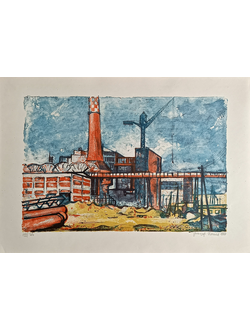 "Новый металлургический завод в восточной Словакии" литография Josef Nemec 1964 год