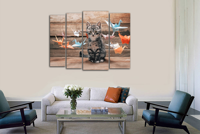 Модульная картина "Грустный котик и оригами"