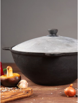 Узбекский чугунный казан 6 литров (алюминиевая крышка, плоское дно)