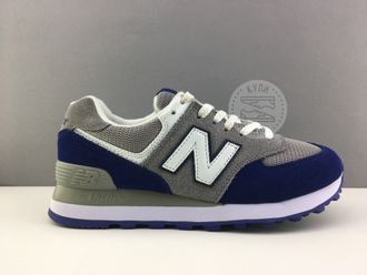 New Balance 574 Серые с синим, белая подошва женские (36-40) Арт.092FA