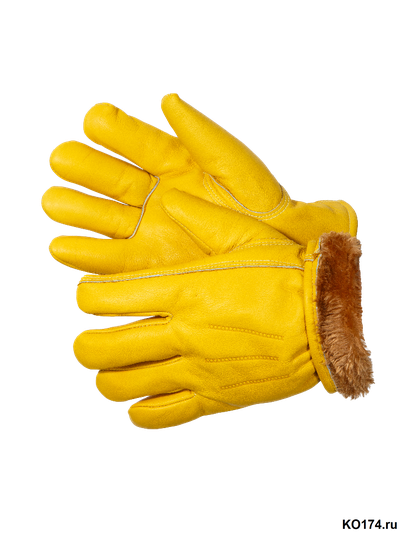 Перчатки цельнокожаные утепленные желтого цвета Force GOLD Zima, утеплитель мутон