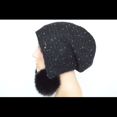 Меланжевая женская шапка ушанка с помпонами Vizio 6924 черная