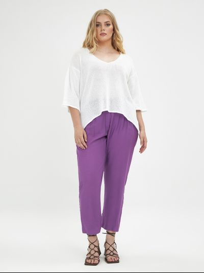 Джемпер вязанный с рукавом 3/4, цвет-белый, фуксия