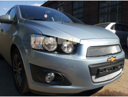 Защита радиатора Chevrolet Aveo 2012- chrome верх