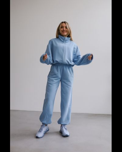 Брюки c манжетами хлопковый велюр (небесный)