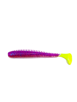 Силиконовая приманка Fish3 Убойная 4,5 фиолетовый/блестки с желтым хвостом