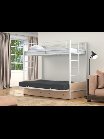 Двухъярусная кровать-диван Дакар 1 Белый (вставки Дуб молочный)