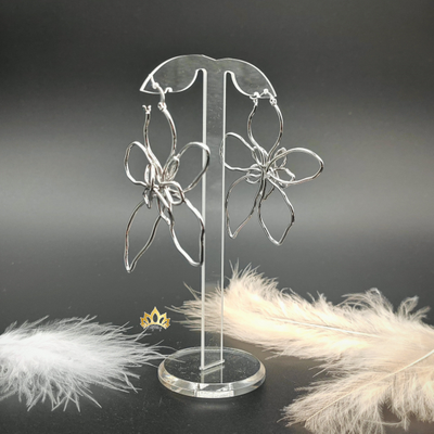 Серьги Цветок серебристый 6,5см