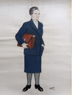 "Карякина Е.П. в роли Дергачевой" бумага темпера, акварель Попов Д.Ф. 1955 год
