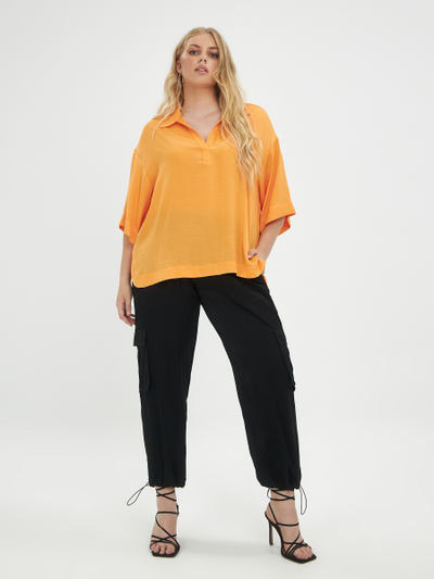 Легкая блузка с отложным воротом, цвет папайя