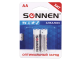 Батарейки SONNEN Alkaline, АА (LR06, 15А), алкалиновые, КОМПЛЕКТ 2 шт., в блистере, 451084