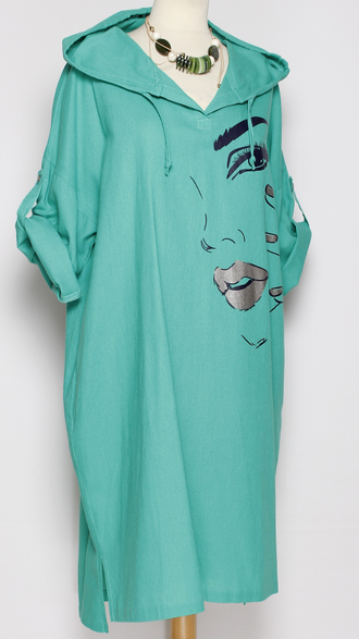 ПЛАТЬЕ БОХО  "КАПЮШОН1" лицо бирюзовое р.52-56