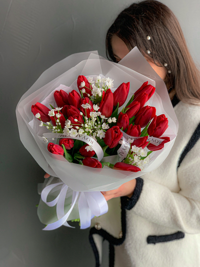 Красные тюльпаны и аллиум "RED" 25 шт