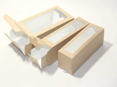 Коробка для 6 макарони с окном (крафт), 180*55*55мм