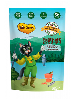 Мнямс влажный корм (пауч) для взрослых кошек, с форелью, лососем и креветками кусочки в соусе 85 г