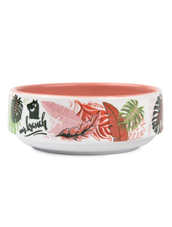 Миска Mr.Kranch для собак и кошек из фарфора "Тропики", 350мл, розовая