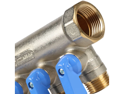 Коллектор распределительный STOUT с шаровыми кранами 3/4", 4 отвода 1/2" (синие ручки) (Арт. SMB 620