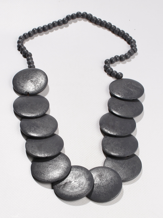 Колье из дерева "Плоские диски" черное