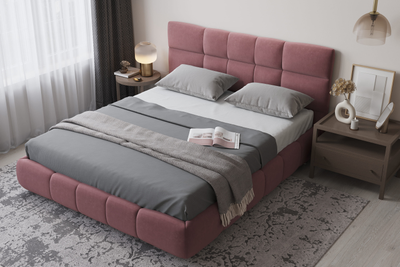 Кровать двуспальная, MyCloud Олимп с подъемным механизмом, бельевым ящиком, мягкое изголовье, спинка квадратами