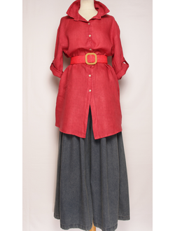 Рубашка лён "УДЛИНЕННАЯ КЛАССИКА" винный р.44-46