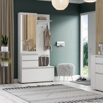 Одри Вешалка с зеркалом Белый