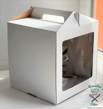 Коробка для торта с ручкой и окошком 260*260*280 мм, белая