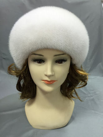 Женская шапка норковая берет Шарик №1 Лилия из натурального меха  зимняя, белая Арт. ц-0124