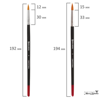 Кисти круглые BRAUBERG синтетика, набор 5 шт. (№ 1, 2, 3, 4, 5) 200218